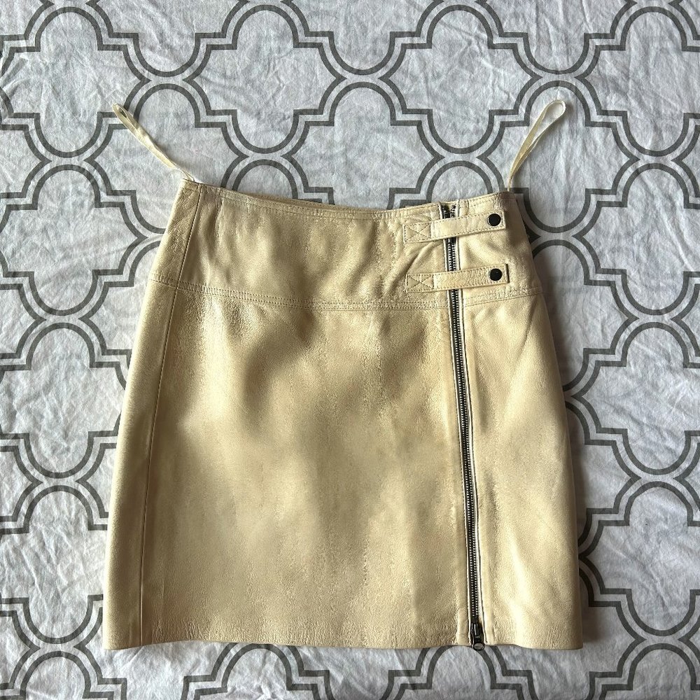 cache beige leather skirt size 0